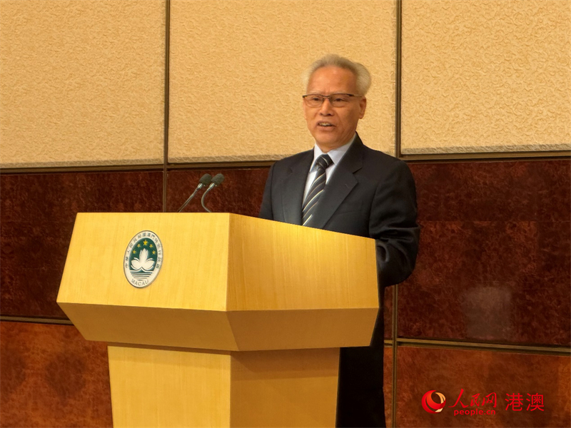 圖為澳門(mén)特區(qū)行政長(zhǎng)官岑浩輝致辭。（本報(bào)記者富子梅攝）